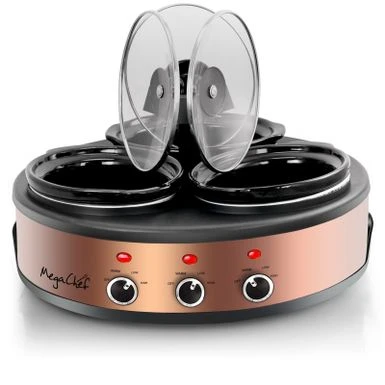 Round Triple 1.5 Qt Slow Cooker Server In Copper With 3 Ceramic Pots - Variable Temperature Control - Stoneware - 1-2 Quarts 7 Round Triple 1.5 Qt Slow Cooker Server In Copper With 3 Ceramic Pots - Variable Temperature Control - Stoneware - 1-2 Quarts - Image 7