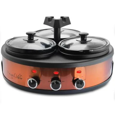 Round Triple 1.5 Qt Slow Cooker Server In Copper With 3 Ceramic Pots - Variable Temperature Control - Stoneware - 1-2 Quarts 9 Round Triple 1.5 Qt Slow Cooker Server In Copper With 3 Ceramic Pots - Variable Temperature Control - Stoneware - 1-2 Quarts - Image 9
