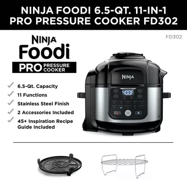 Ninja - Foodi 11-in-1 6.5-qt Pro Pressure Cooker + Air Fryer With Stainless Finish, FD302 - Stainless Steel 10 Ninja - Foodi 11-in-1 6.5-qt Pro Pressure Cooker + Air Fryer With Stainless Finish, FD302 - Stainless Steel - Image 10