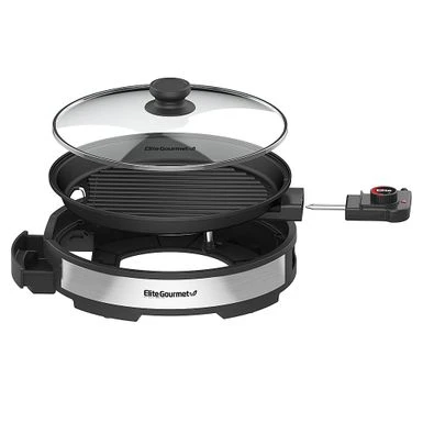 Elite Gourmet - 12" Deluxe Indoor Grill W Tempered Glass Lid, Stainless Steel - Black 3 Elite Gourmet - 12" Deluxe Indoor Grill W Tempered Glass Lid, Stainless Steel - Black - Image 3
