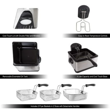 Electric Deep Fryer- At Home Stainless Steel Hot Oil Cooker By Classic Cuisine (4 Liter) - Electric Deep Fryer-3 Baskets By Classic Cuisine 4 Electric Deep Fryer- At Home Stainless Steel Hot Oil Cooker By Classic Cuisine (4 Liter) - Electric Deep Fryer-3 Baskets By Classic Cuisine - Image 4