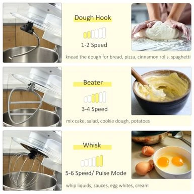 HOMCOM Stand Mixer With Splash Guard, Electric Hand Mixer Set With 6 Qt. Large Mixing Bowl - 14.5" X 9" X 14.5" - White 13 HOMCOM Stand Mixer With Splash Guard, Electric Hand Mixer Set With 6 Qt. Large Mixing Bowl - 14.5" X 9" X 14.5" - White - Image 13