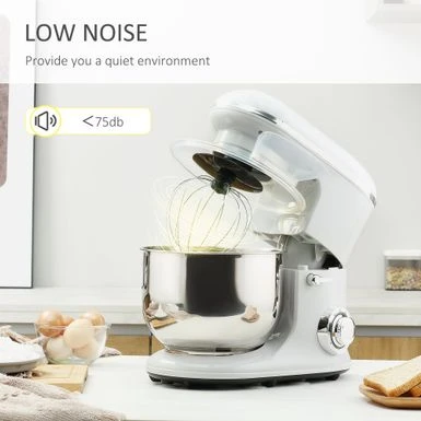 HOMCOM Stand Mixer With Splash Guard, Electric Hand Mixer Set With 6 Qt. Large Mixing Bowl - 14.5" X 9" X 14.5" - White 16 HOMCOM Stand Mixer With Splash Guard, Electric Hand Mixer Set With 6 Qt. Large Mixing Bowl - 14.5" X 9" X 14.5" - White - Image 16