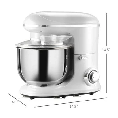 HOMCOM Stand Mixer With Splash Guard, Electric Hand Mixer Set With 6 Qt. Large Mixing Bowl - 14.5" X 9" X 14.5" - White 12 HOMCOM Stand Mixer With Splash Guard, Electric Hand Mixer Set With 6 Qt. Large Mixing Bowl - 14.5" X 9" X 14.5" - White - Image 12