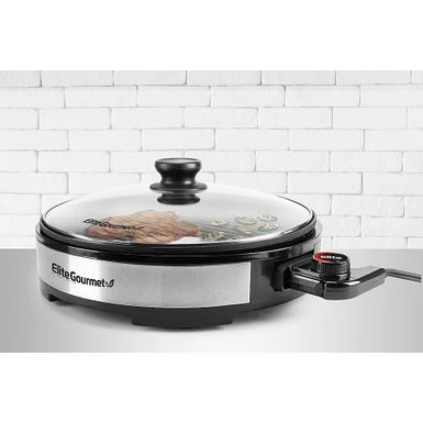 Elite Gourmet - 12" Deluxe Indoor Grill W Tempered Glass Lid, Stainless Steel - Black 1 Elite Gourmet - 12" Deluxe Indoor Grill W Tempered Glass Lid, Stainless Steel - Black