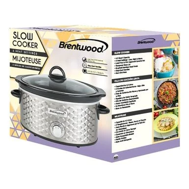 Brentwood Scallop Pattern 4.5 Quart Slow Cooker - Silver 3 Brentwood Scallop Pattern 4.5 Quart Slow Cooker - Silver - Image 3