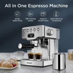 Espresso Machine, 20-Bar Pump Coffee Maker With 1.8L Water Tank - Silver