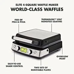 GreenPan Elite 4-Square Belgian Waffle Iron, Healthy Ceramic Nonstick Plates, Easy One-Touch Presets, Black -Blender Spark Deals Store 495ebbf5 23b4 4673 b125 a2d1168e2724