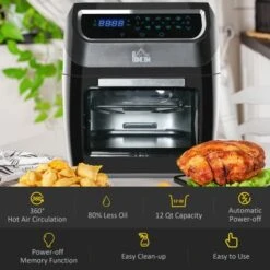 HOMCOM Large Air Fryer Oven With Family Size, Countertop Oven Cooking Gift - 12.5" X 13.25" X 14.5" - 12.5" X 13.25" X 14.5" - Black -Blender Spark Deals Store 55f34590 43ae 458a 804c 9f2279a26982