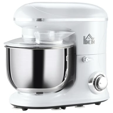 HOMCOM Stand Mixer With Splash Guard, Electric Hand Mixer Set With 6 Qt. Large Mixing Bowl - 14.5" X 9" X 14.5" - White 18 HOMCOM Stand Mixer With Splash Guard, Electric Hand Mixer Set With 6 Qt. Large Mixing Bowl - 14.5" X 9" X 14.5" - White - Image 18