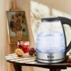 1.8L Stainless Steel Electric Kettle, Borosilicate Glass Kettle - Black+Silver