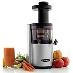 Omega Juicers VSJ843RS Vertical Slow Masticating Juicer Makes Continuous Fresh Fruit And Vegetable Juice At 43 Revolutions Per Minute Features Compact Design Automatic Pulp Ejection, 150-Watt, Silver
