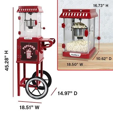 WestBend - 2.5-Ounce Popcorn Cart Popcorn Popper Machine - Red 3 WestBend - 2.5-Ounce Popcorn Cart Popcorn Popper Machine - Red - Image 3