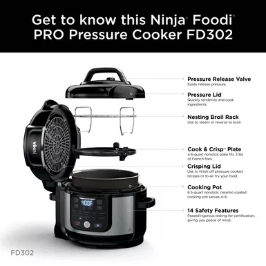 Ninja - Foodi 11-in-1 6.5-qt Pro Pressure Cooker + Air Fryer With Stainless Finish, FD302 - Stainless Steel 12 Ninja - Foodi 11-in-1 6.5-qt Pro Pressure Cooker + Air Fryer With Stainless Finish, FD302 - Stainless Steel - Image 12