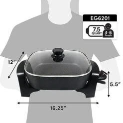 Elite Gourmet - 12" Electric Skillet With Glass Lid - Black