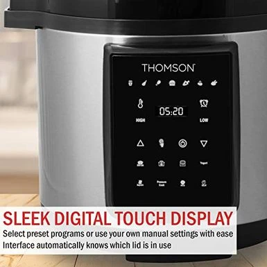 Thomson TFPC607 9-in-1 Pressure Cooker And Air Fryer With Dual Lid, Slow Cooker And More, Digital Touch Display, 6.5 QT Capacity, Included Cooking Accessories - Stainless Steel 5 Thomson TFPC607 9-in-1 Pressure Cooker And Air Fryer With Dual Lid, Slow Cooker And More, Digital Touch Display, 6.5 QT Capacity, Included Cooking Accessories - Stainless Steel - Image 5