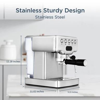 Espresso Machine, 20-Bar Pump Coffee Maker With 1.8L Water Tank - Silver 6 Espresso Machine, 20-Bar Pump Coffee Maker With 1.8L Water Tank - Silver - Image 6