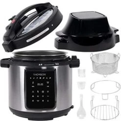 Thomson TFPC607 9-in-1 Pressure Cooker And Air Fryer With Dual Lid, Slow Cooker And More, Digital Touch Display, 6.5 QT Capacity, Included Cooking Accessories - Stainless Steel