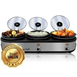 MegaChef Buffet Server Slow Cooker With Triple 2.5 Quart Cooking Pots - Silver -Blender Spark Deals Store ad8998fb ce2c 4611 98fd 50289c1a2a19