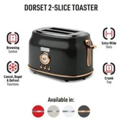 Haden Dorset 2-slice Wide Slot Stainless Steel Toaster - Black/Cooper -Blender Spark Deals Store aeafdec7 3364 4a38 8701 95a662a666f2