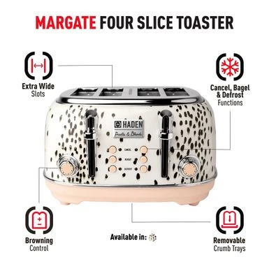 Haden Margate Poodle And Blonde 4-Slice, Wide Slot Toaster - White / Brown 6 Haden Margate Poodle And Blonde 4-Slice, Wide Slot Toaster - White / Brown - Image 6