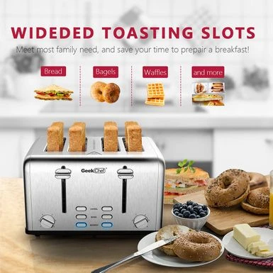 Toaster 4 Slice, Stainless Steel Slot Toaster With Dual Control Panels - Stainless Steel 1 Toaster 4 Slice, Stainless Steel Slot Toaster With Dual Control Panels - Stainless Steel