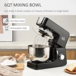 HOMCOM Stand Mixer With Splash Guard, Electric Hand Mixer Set With 6 Qt. Large Mixing Bowl - 15" X 7.25" X 13.5" - 15" X 7.25" X 13.5" - Black -Blender Spark Deals Store d01b2b2f 8e7a 4717 a12b b47bf376382b
