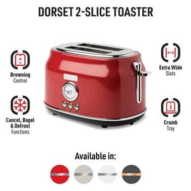 Haden Dorset 2-slice Wide Slot Stainless Steel Toaster - Red 18 Haden Dorset 2-slice Wide Slot Stainless Steel Toaster - Red - Image 18