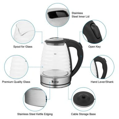 1.8L Stainless Steel Electric Kettle, Borosilicate Glass Kettle - Black+Silver 19 1.8L Stainless Steel Electric Kettle, Borosilicate Glass Kettle - Black+Silver - Image 19