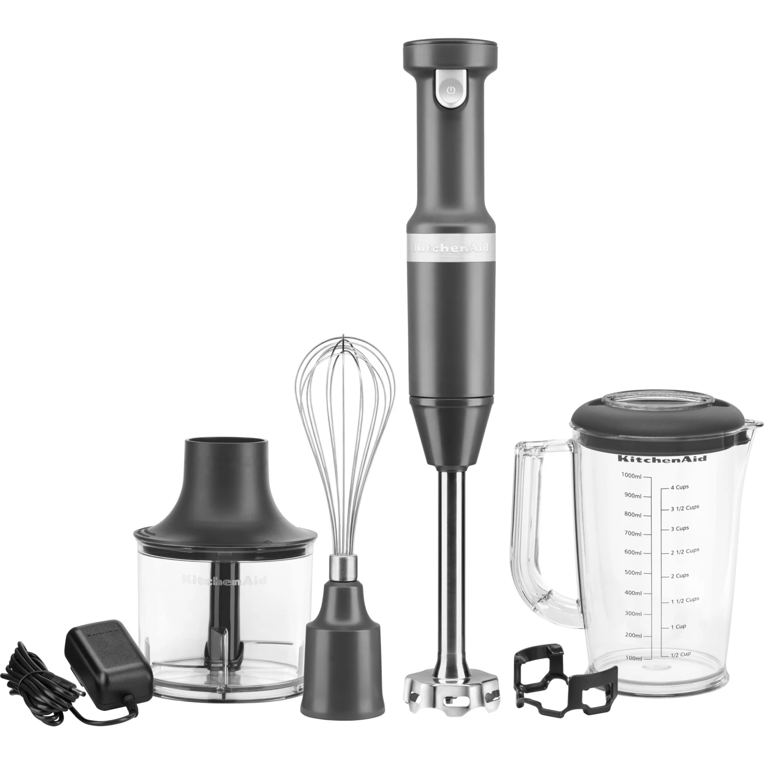 KitchenAid Cordless Variable Speed Hand Blender With Chopper And Whisk Attachment In Matte Charcoal Gray 1 KitchenAid Cordless Variable Speed Hand Blender With Chopper And Whisk Attachment In Matte Charcoal Gray