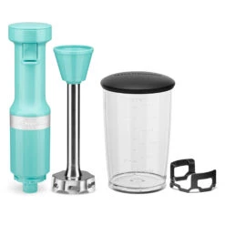 KitchenAid Corded Variable-Speed Immersion Blender In Aqua Sky With Blending Jar -Blender Spark Deals Store khbv53aq 4